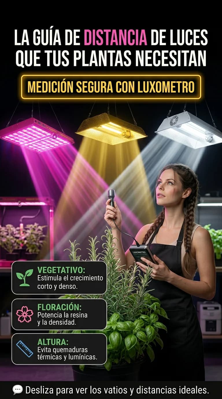 Luz y distancia ideal para cada etapa: Cómo evitar el estrés lumínico y maximizar la fotosíntesis con LED, HPS y CMH