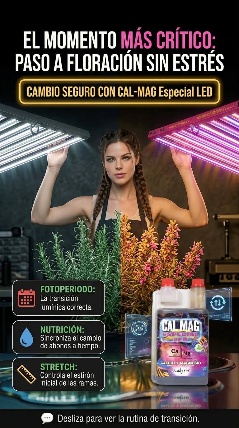 Transición de Vegetativo a Floración: Cómo sincronizar el fotoperiodo, riego y nutrición sin estrés